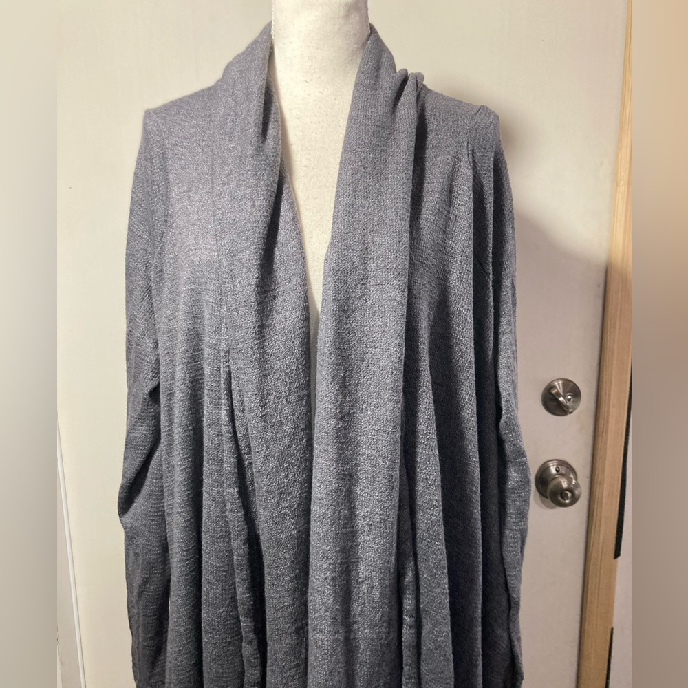 Ruti Cozy Up Wrap Open Cardigan Cotton/Linen Tapered Hem Line Grey One Size - Picture 10 of 11